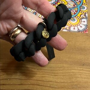 Marc Jacobs Black Chunky Rubber Chain Bracelet with Gold Charm